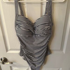 Navy and white one piece swimsuit